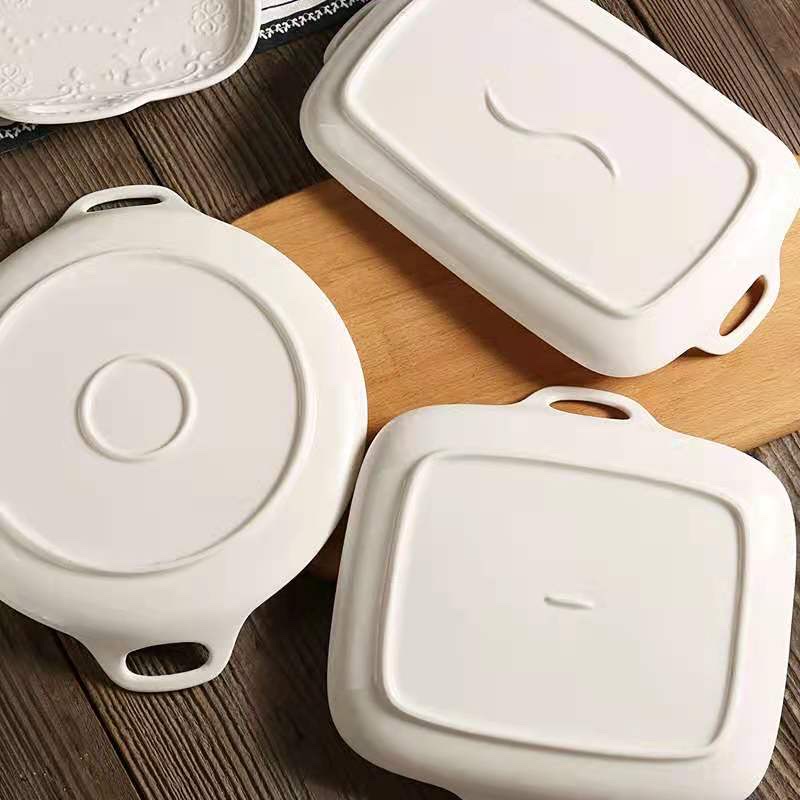 European-style ceramic relief double-ear round plate, cold dish plate, salad plate, fruit plate, cake plate, tableware, 8 inches, 20cm Item Picture