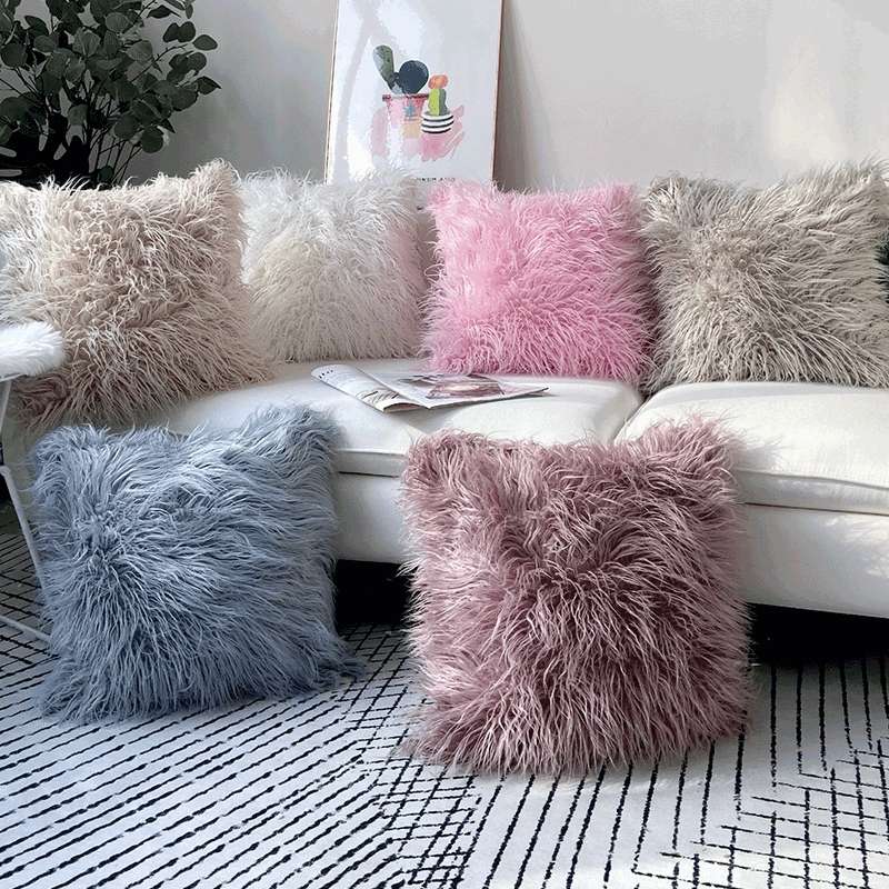 Solid-color Nordic plush beach wool home hotel throw pillow cushion square pillowcase detail image 5