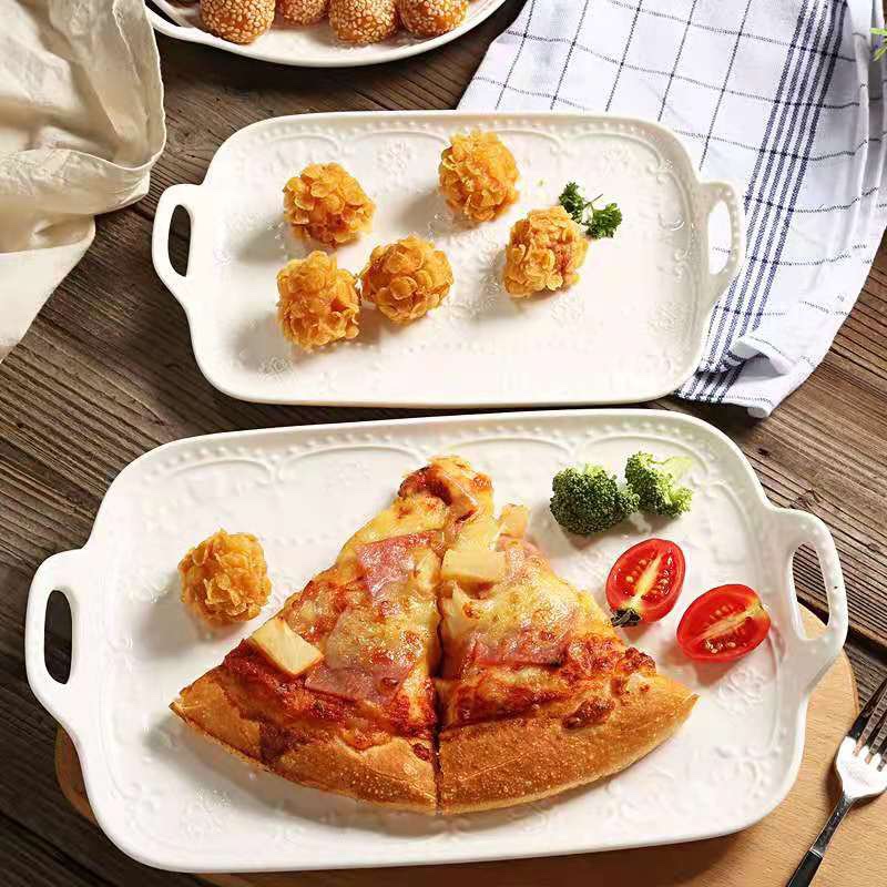 European-style ceramic butterfly-shaped double-ear rectangular plates, fish plates, cold dish plates, baking plates, salad plates, dessert plates, fruit salad plates, tableware, 12 inches, 30cm