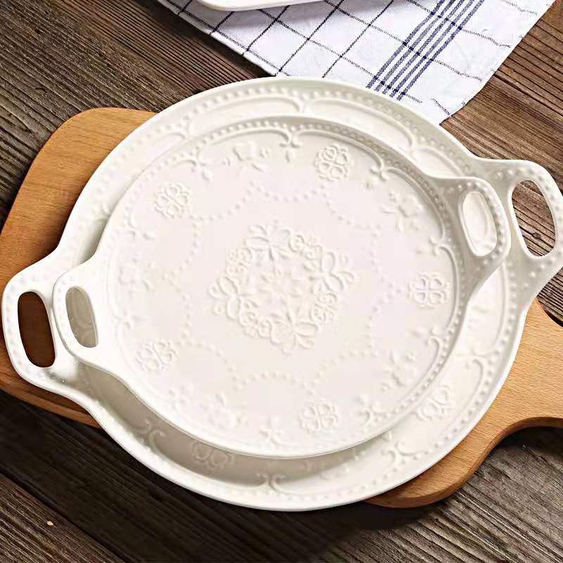 European-style ceramic relief butterfly double-ear plate, cold dish plate, baking plate, salad plate, dessert plate, fruit plate, tableware, 10 inches, 25cm