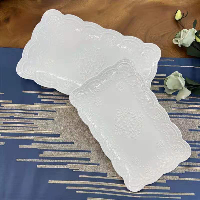 European-style creative pure white ceramic rectangular plate, restaurant steamed fish plate, baking plate, Western food plate, sushi plate, fruit plate, 12 inches details Picture