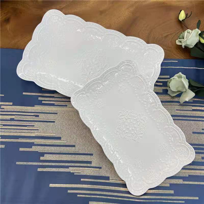 European-style creative pure white ceramic rectangular plate, restaurant steamed fish plate, baking plate, Western food plate, sushi plate, fruit plate, 10 inches