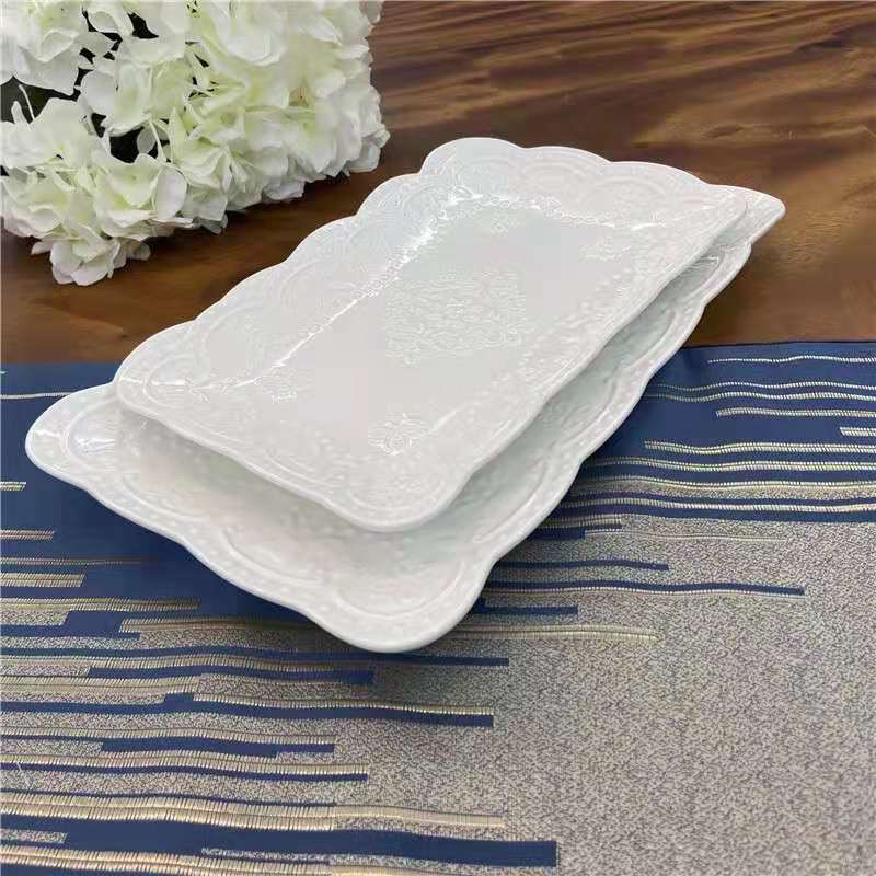 European-style creative pure white ceramic rectangular plate, restaurant steamed fish plate, baking plate, Western food plate, sushi plate, fruit plate, 12 inches detail image 4
