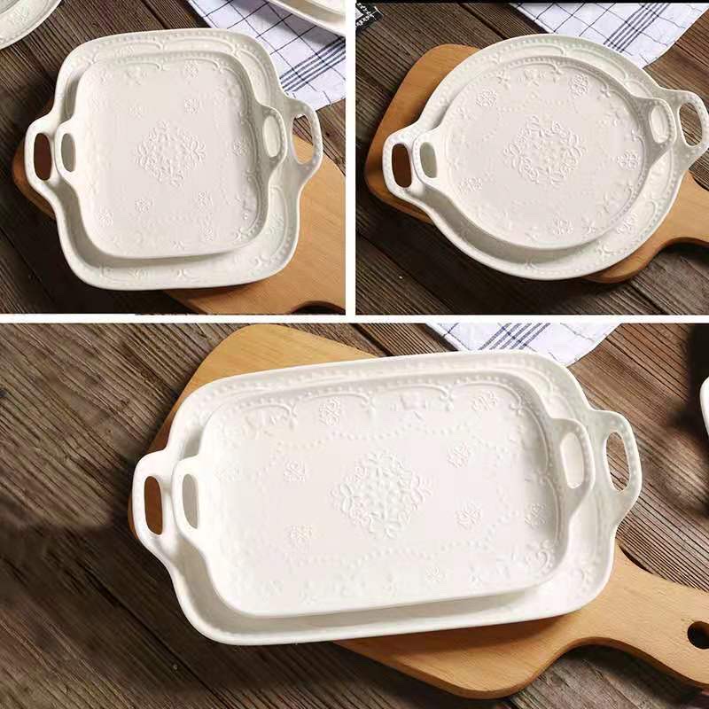 European-style ceramic relief butterfly double-ear plate, cold dish plate, baking plate, salad plate, dessert plate, fruit plate, tableware, 10 inches, 25cm detail image 3