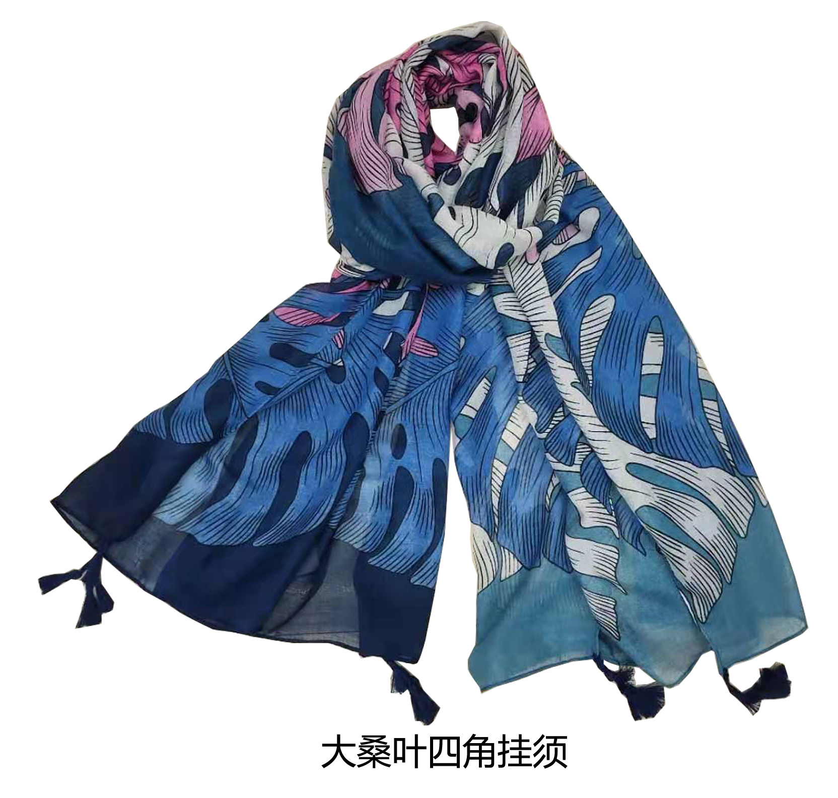 New Printed Large Mulberry Leaf Four Corner Hanging Beard Beach Towel Specification drawing
