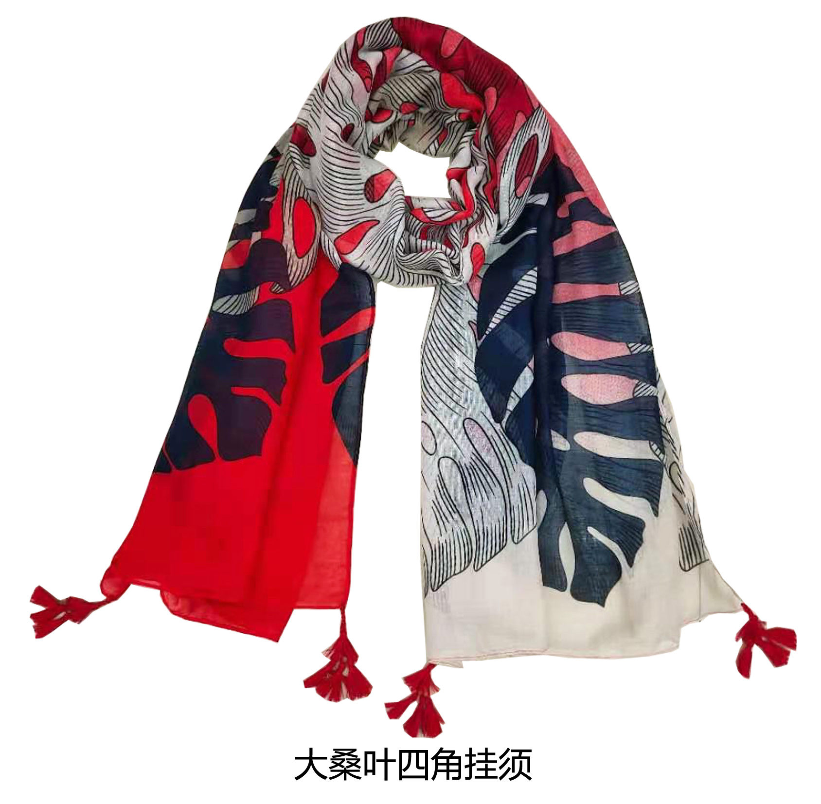 New Printed Large Mulberry Leaf Four Corner Hanging Beard Beach Towel details Picture
