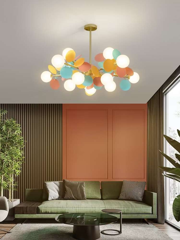 The Nordic-style chandelier in the living room is simple, modern and elegant. The home dining room lamp is creative and individual. The bedroom lamp is a magic bean net red light details Picture