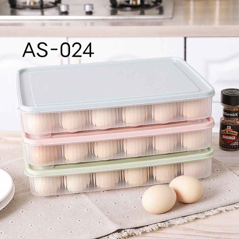 AS-024冰箱鸡蛋收纳保鲜盒24格鸡蛋格蛋托厨房带盖防尘食物收纳盒