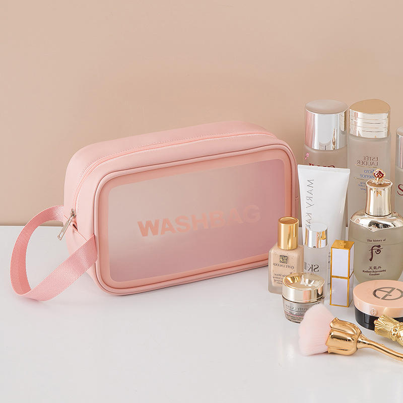 韩式手提大容量便携旅行透明洗漱包Pu防水磨砂化妆包护肤品收纳袋详情图9
