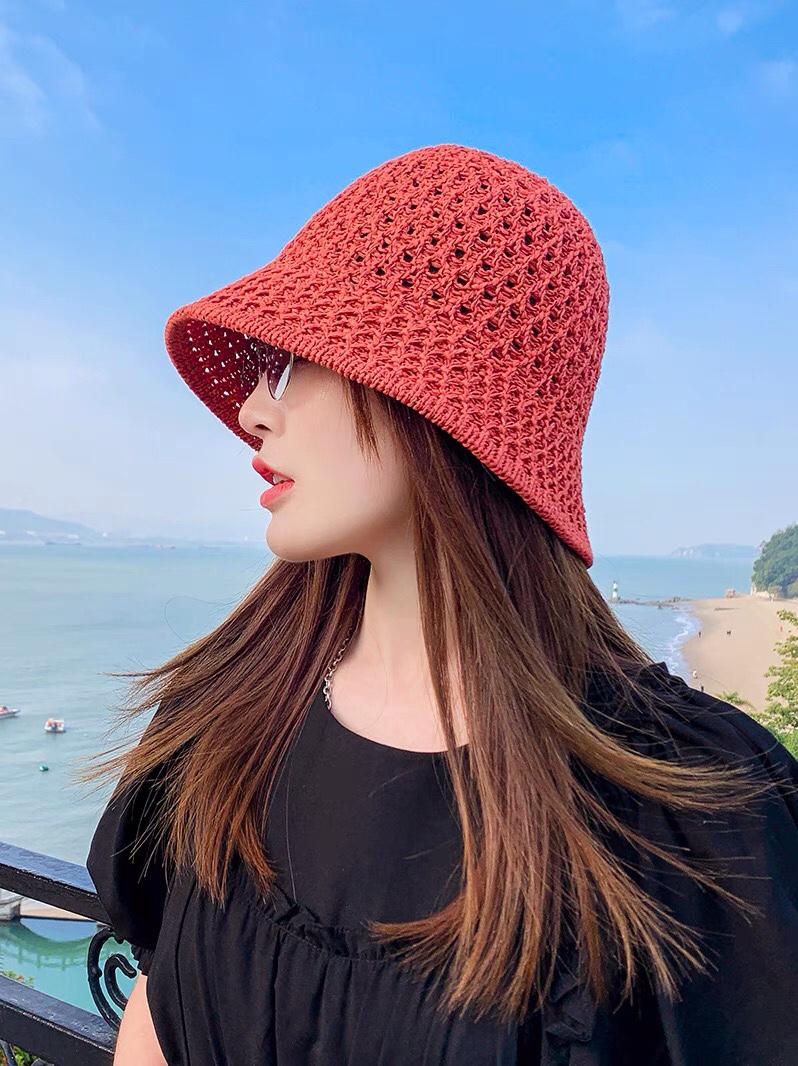 帽子女春秋韩版潮牌针织镂空透气夏季防晒草帽网红时尚百搭渔夫帽详情图4