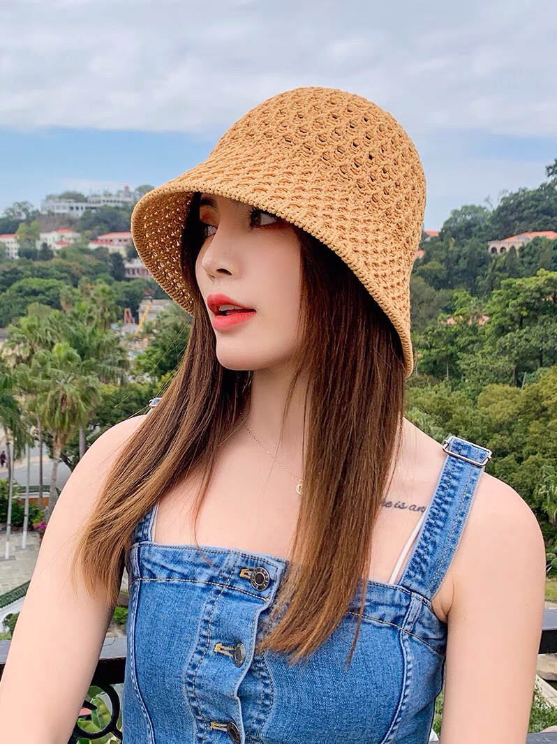 帽子女春秋韩版潮牌针织镂空透气夏季防晒草帽网红时尚百搭渔夫帽详情图1