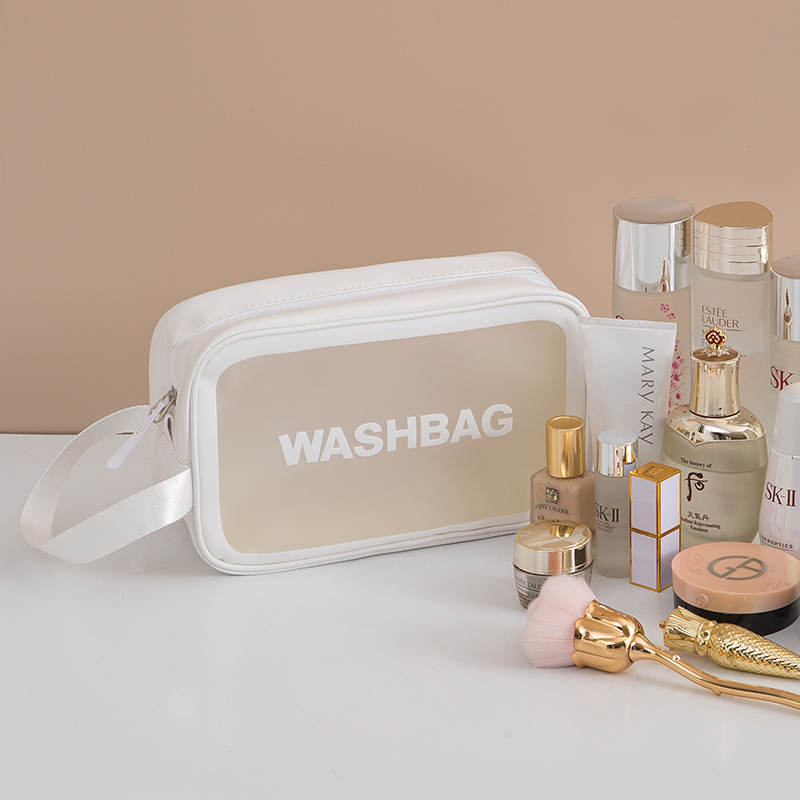 韩式手提大容量便携旅行透明洗漱包Pu防水磨砂化妆包护肤品收纳袋详情图5