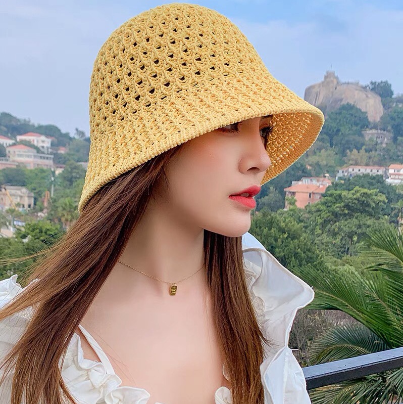 帽子女春秋韩版潮牌针织镂空透气夏季防晒草帽网红时尚百搭渔夫帽