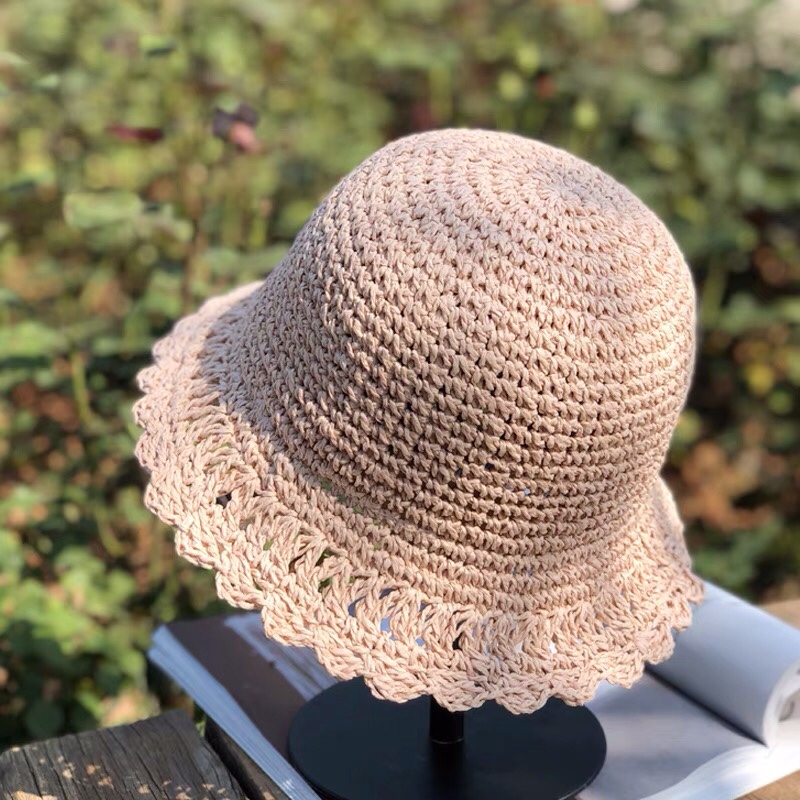 手工编制镂空交叉水桶草帽女夏小清新文艺遮阳帽日系小沿渔夫帽子详情图4