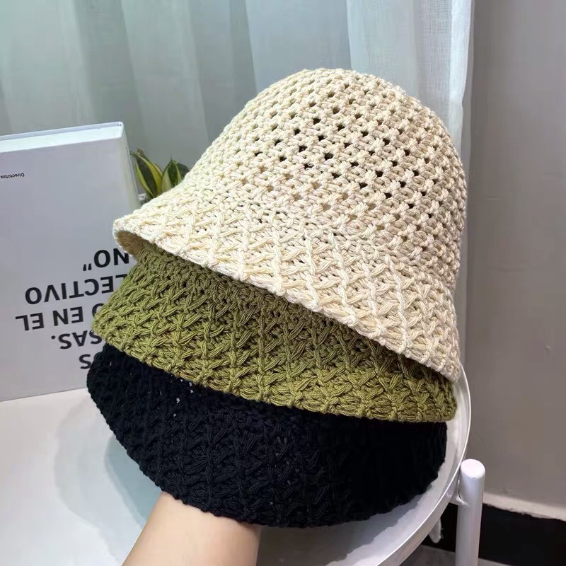 ins风简约百搭日系小众黑色水桶帽女镂空透气遮阳渔夫帽钟型盆帽详情图1