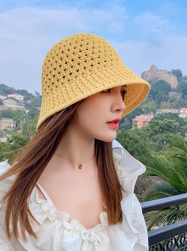 帽子女春秋韩版潮牌针织镂空透气夏季防晒草帽网红时尚百搭渔夫帽产品图