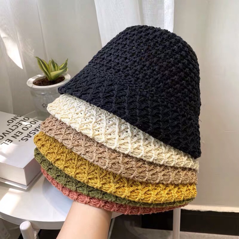 ins风简约百搭日系小众黑色水桶帽女镂空透气遮阳渔夫帽钟型盆帽产品图