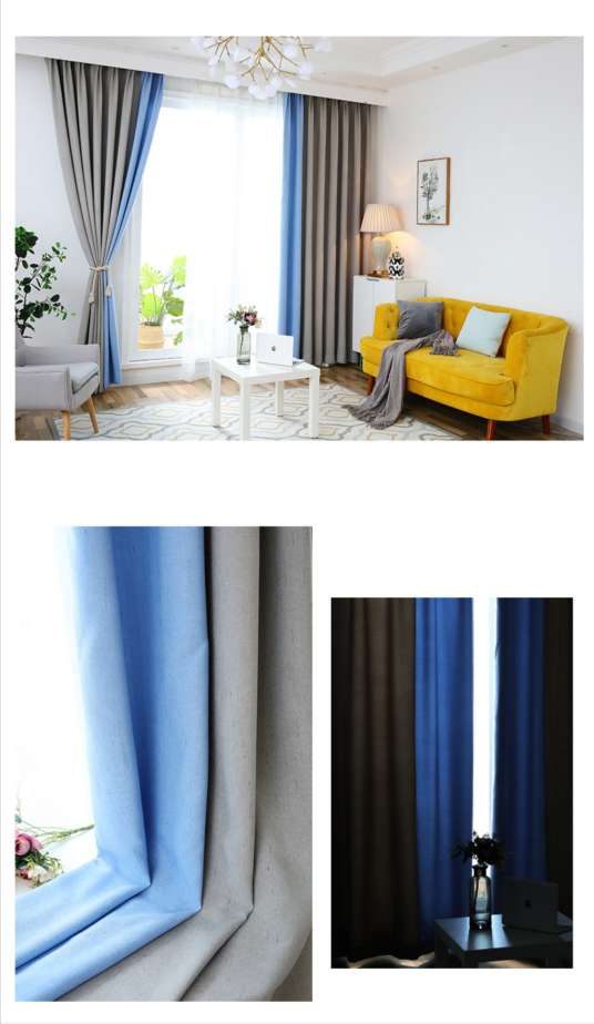Simple and modern spliced curtains, blackout curtains, bedroom and living room, Nordic and American style solid color imitation cotton and linen curtains detail image 18