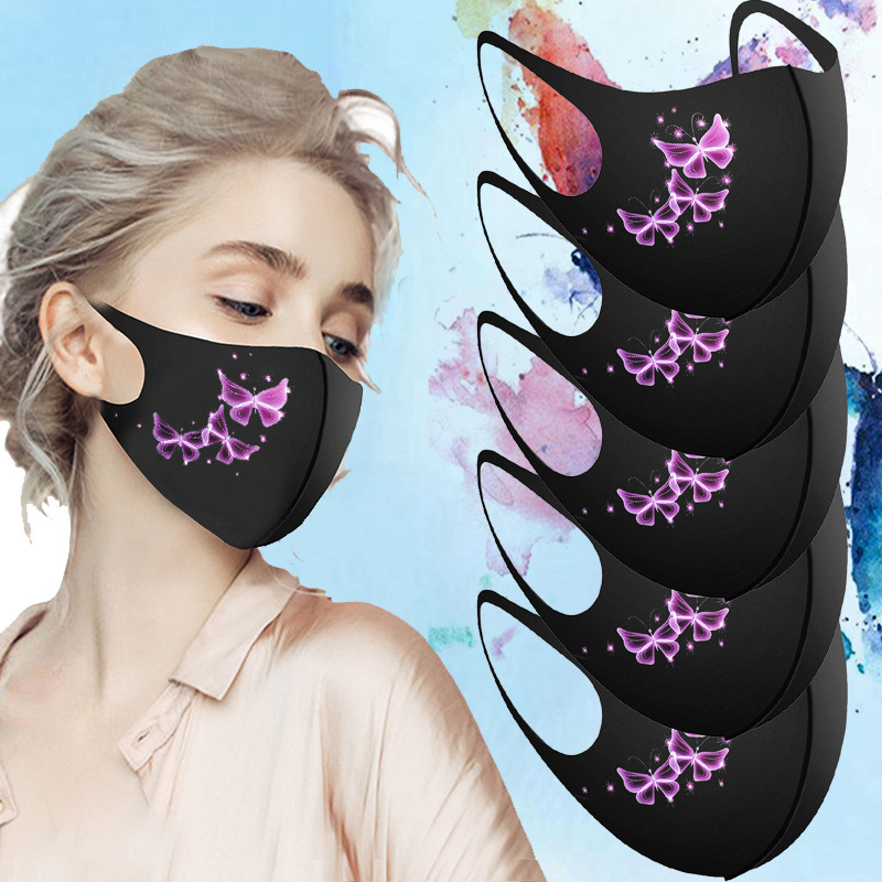 明星款蝴蝶恐怖卡通印好口罩男女学生口罩(厚)【外贸专供】白底实物图