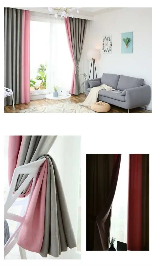 Simple and modern spliced curtains, blackout curtains, bedroom and living room, Nordic and American style solid color imitation cotton and linen curtains detail image 20