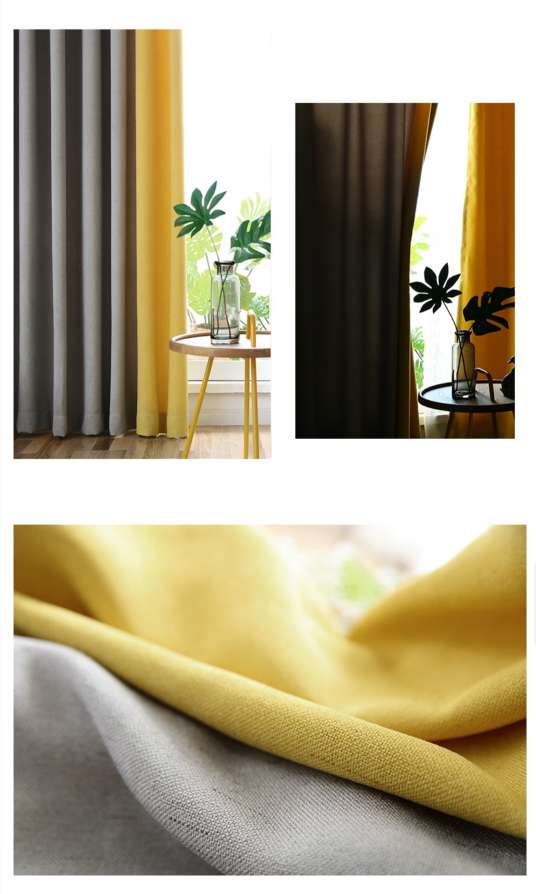 Simple and modern spliced curtains, blackout curtains, bedroom and living room, Nordic and American style solid color imitation cotton and linen curtains detail image 9