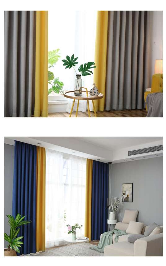 Simple and modern spliced curtains, blackout curtains, bedroom and living room, Nordic and American style solid color imitation cotton and linen curtains detail image 8