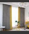 Simple and modern spliced curtains, blackout curtains, bedroom and living room, Nordic and American style solid color imitation cotton and linen curtains details Picture