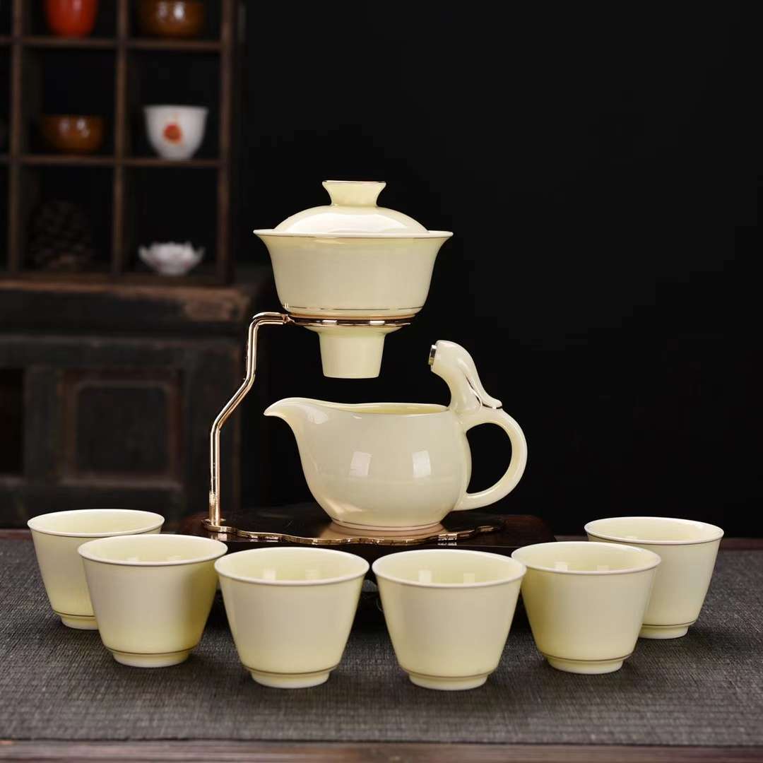 Tea set, tea set set, jadeite gemstone yellow automatic tea set, Tao Lijia 022 details Picture