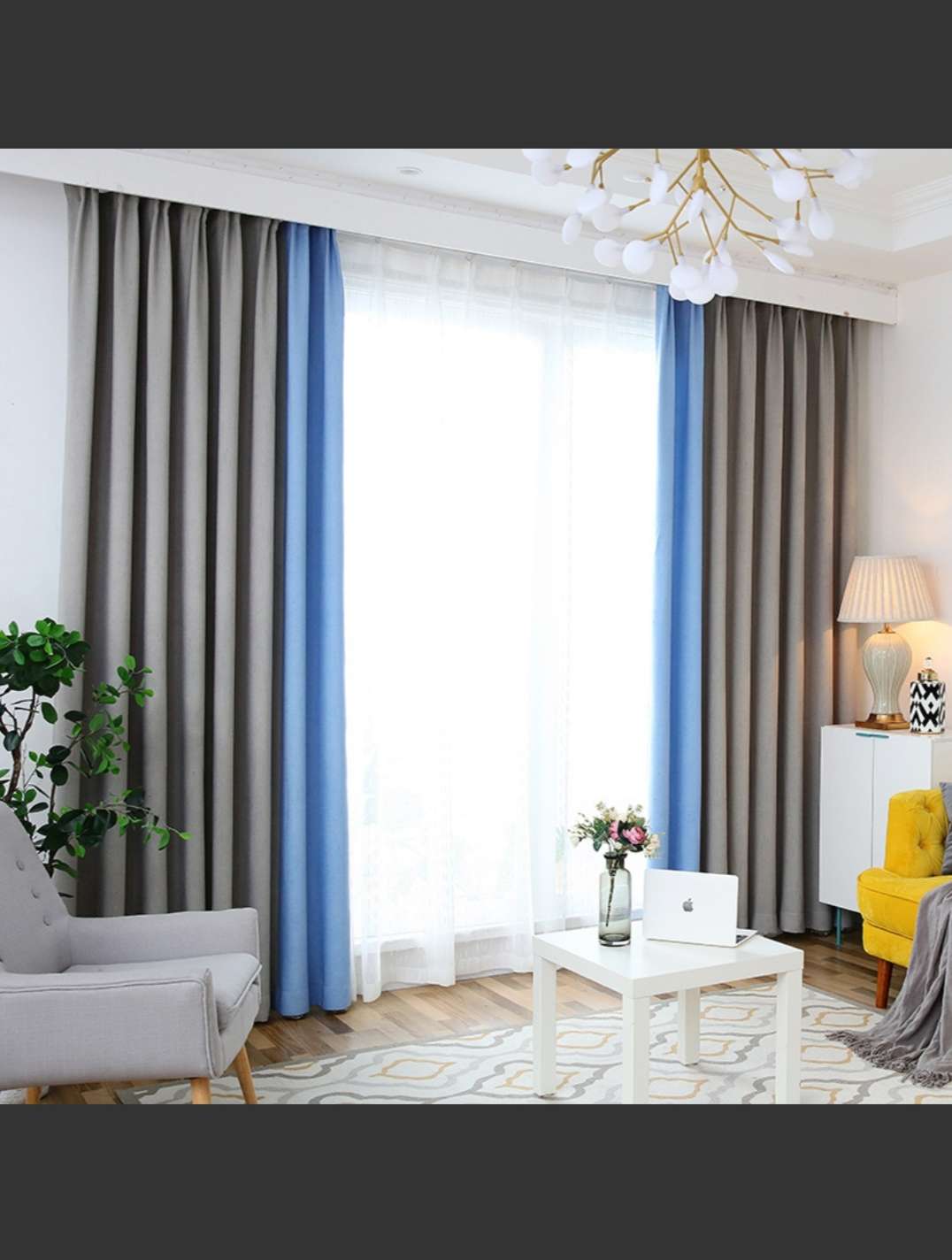 Simple and modern spliced curtains, blackout curtains, bedroom and living room, Nordic and American style solid color imitation cotton and linen curtains Specification image