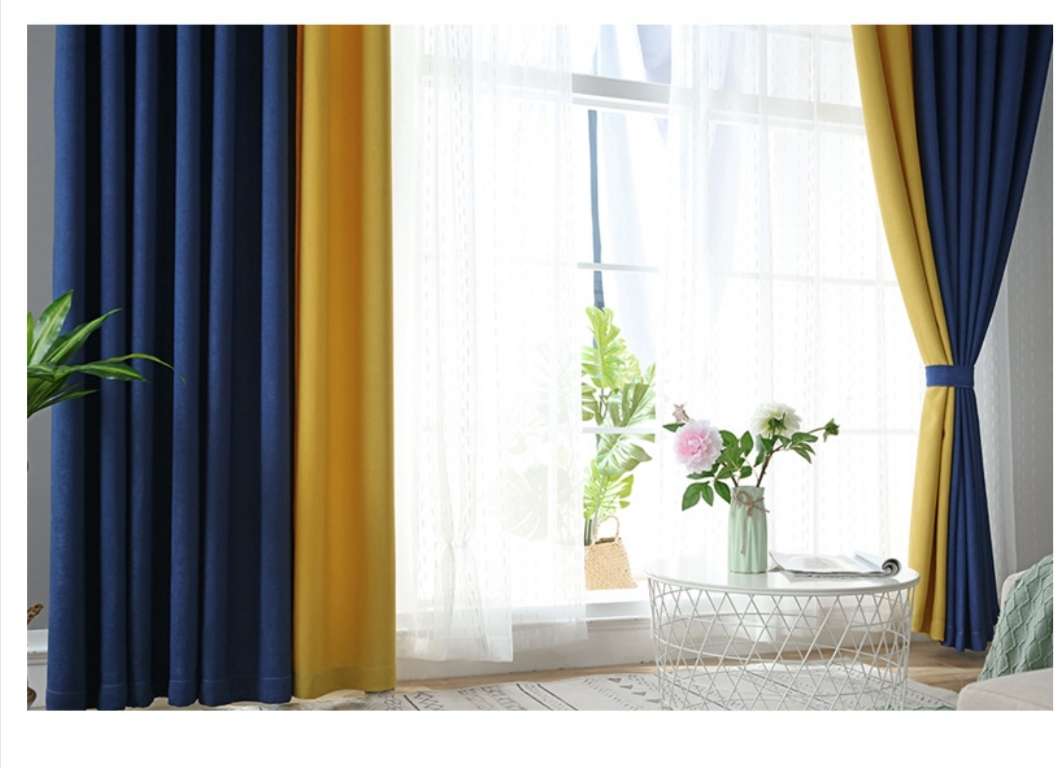 Simple and modern spliced curtains, blackout curtains, bedroom and living room, Nordic and American style solid color imitation cotton and linen curtains detail image 6