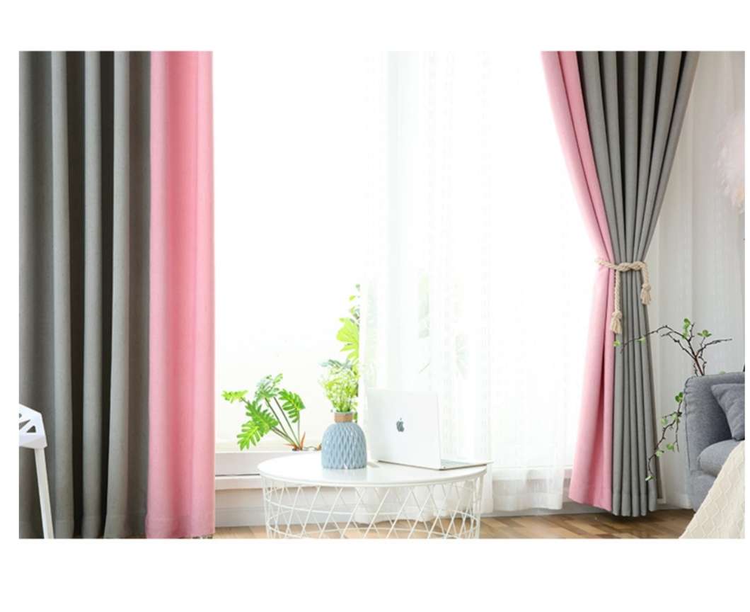 Simple and modern spliced curtains, blackout curtains, bedroom and living room, Nordic and American style solid color imitation cotton and linen curtains detail image 10