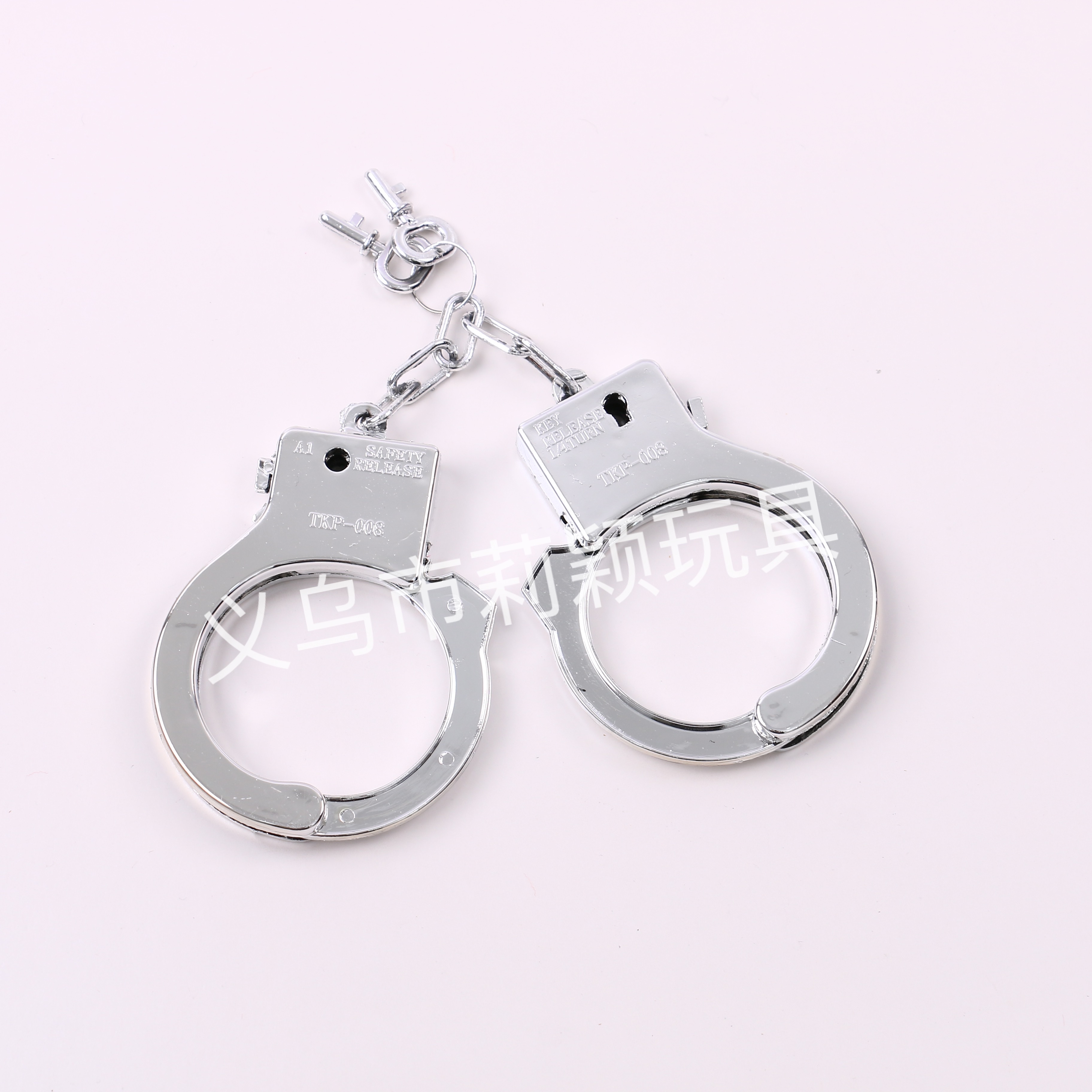 玩具手铐电镀塑料手铐儿童玩具手铐真空镀膜吸塑纸卡手铐万圣节玩具手铐万圣节产品008吸塑蓝版 银色手铐细节图