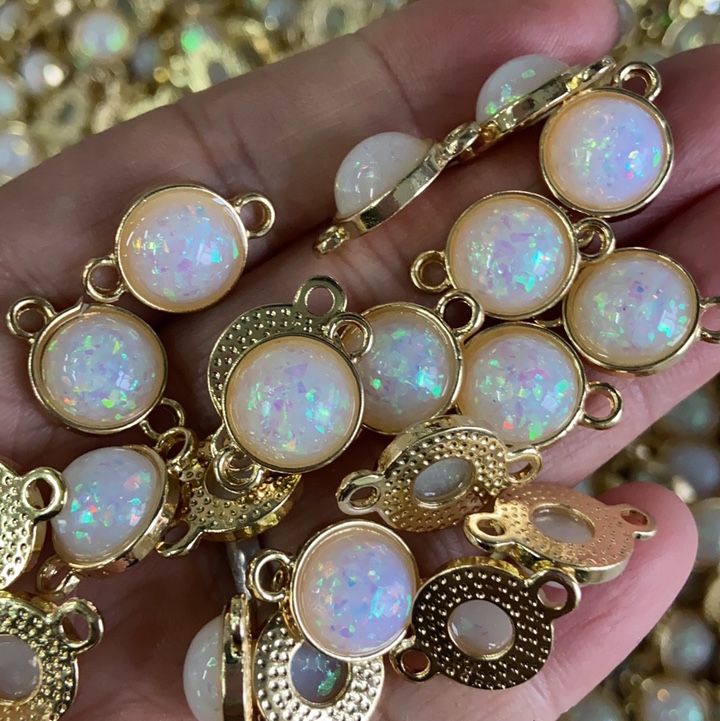 现货 双吊厚光面圆14仿欧泊 DIY手链耳环饰品配件挂镀高品质