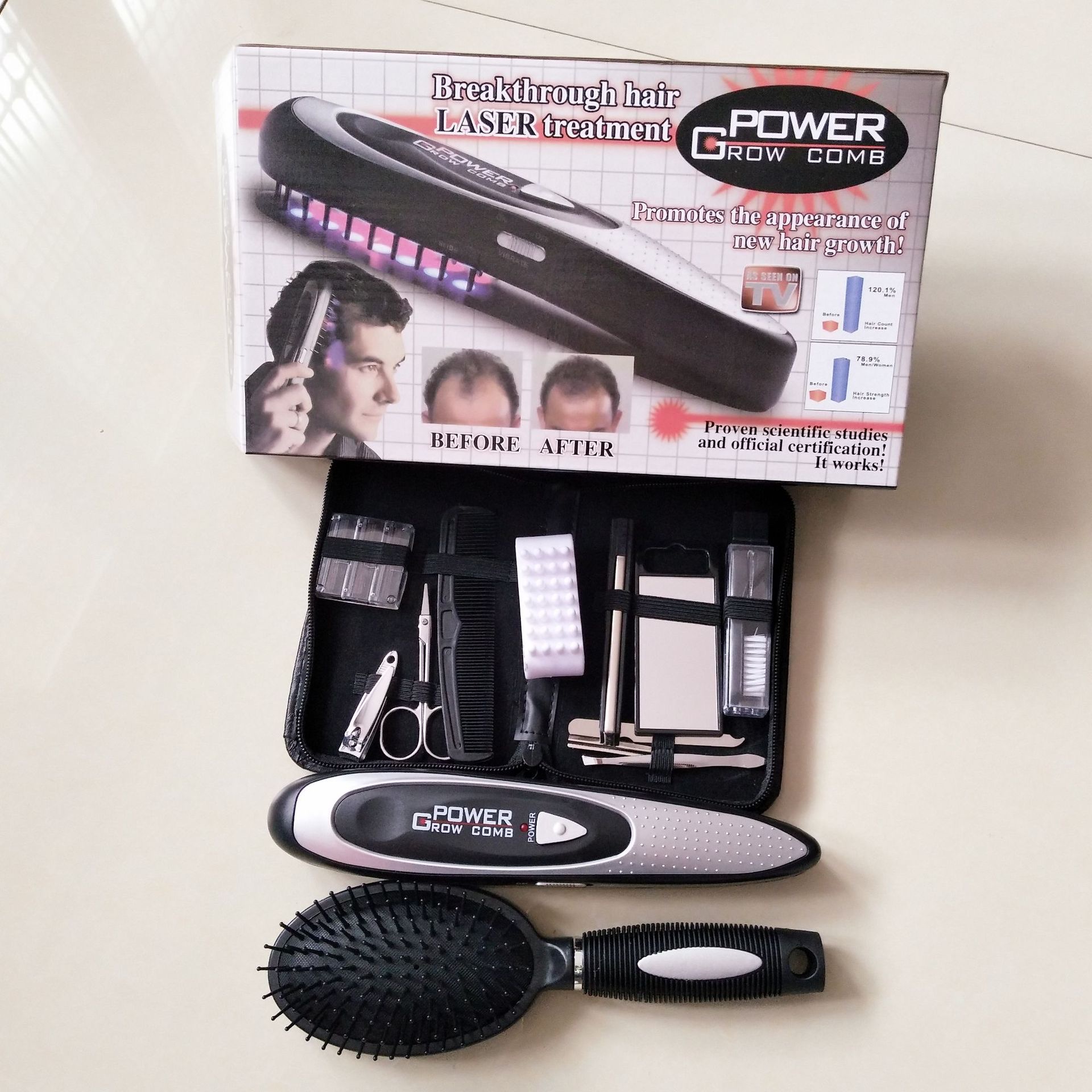 激光生发梳 头皮按摩器黑发美发梳 保健按摩梳子生发梳子 长发梳 白底实物图