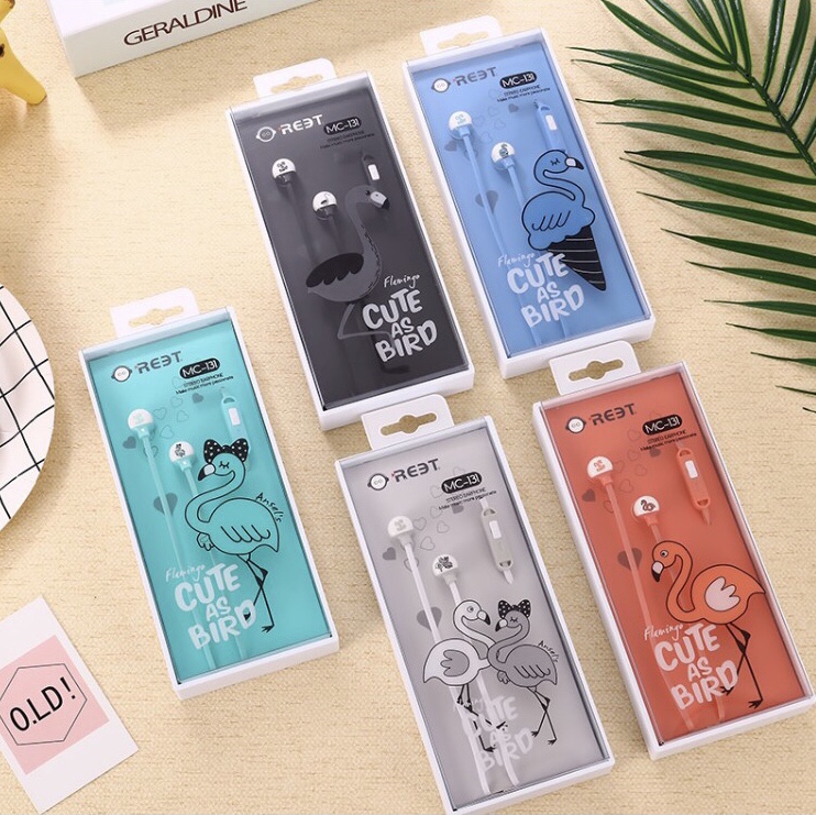 爱虎耳机 卡通礼品耳机 火烈鸟带麦手机耳机 学生可爱文具通话音乐耳机MC-131