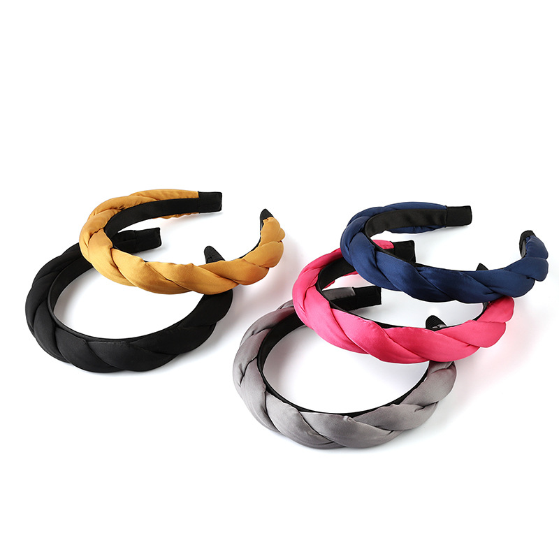 European And American Cross Braid Headband Silk Satin Sponge Head Band Thick Braid Wide Edge Fashion Temperament