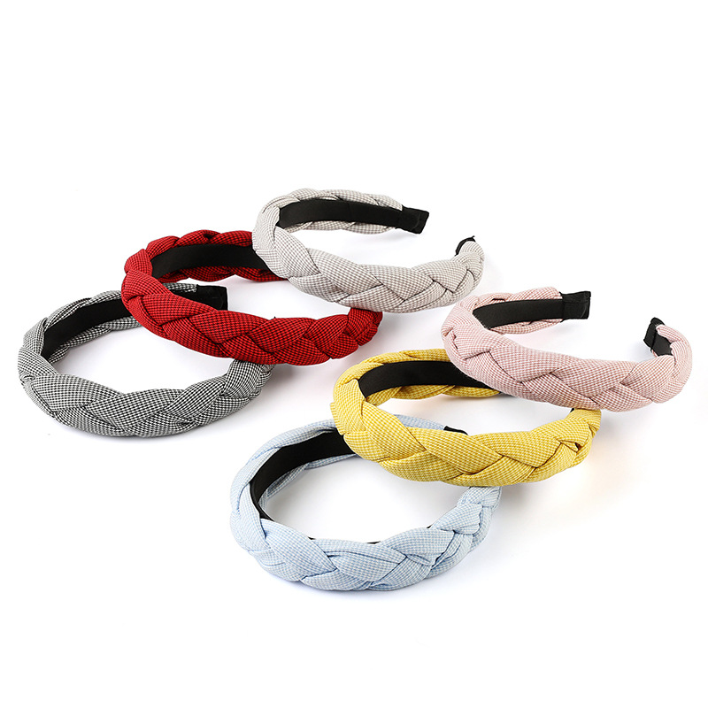 Europe And The United States New Cloth Cross Braid Hair Band Girls Braid Fashion Wide Edge Hair Accessories Thousand Bird Lattice
