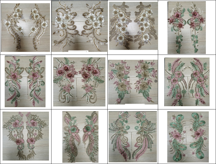 双色金丝线涤光线对花加金粉加钻朵花刺绣细节图