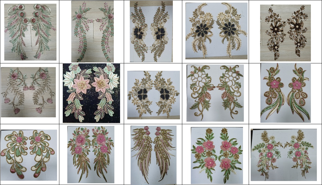 双色金丝线涤光线对花加金粉加钻朵花刺绣产品图