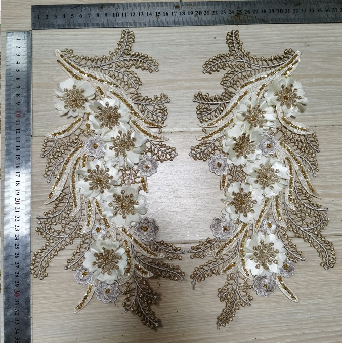 双色金丝线涤光线加金粉加钻朵花加花片对花