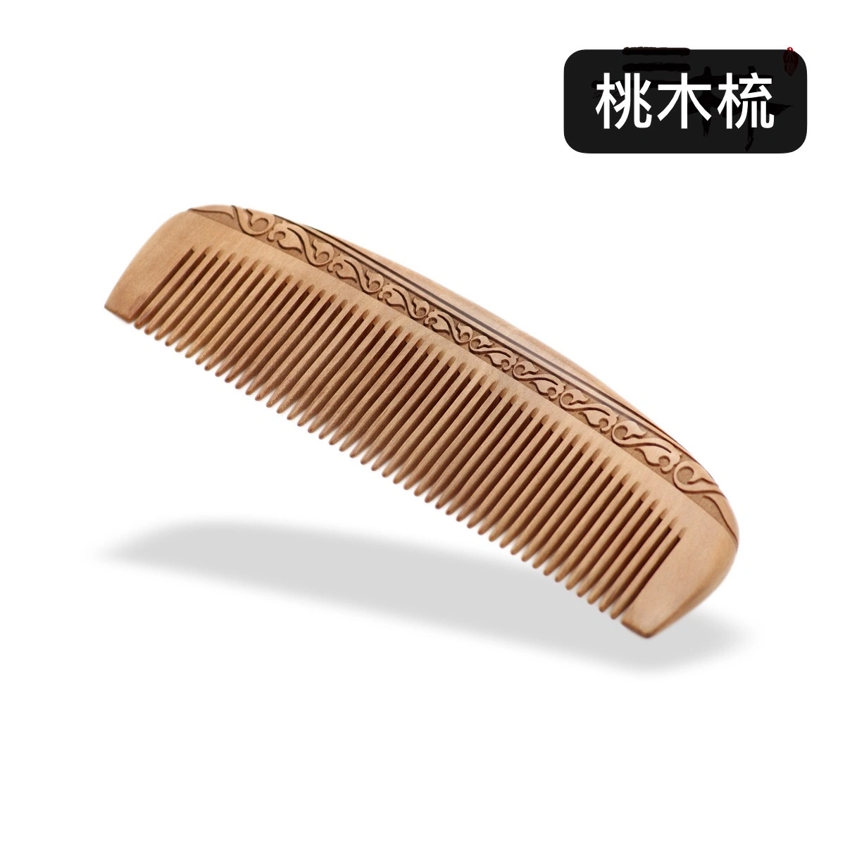 Factory direct sales: Natural log material old peach wood comb, double-sided carving process comb, crescent-shaped comb detail image 1