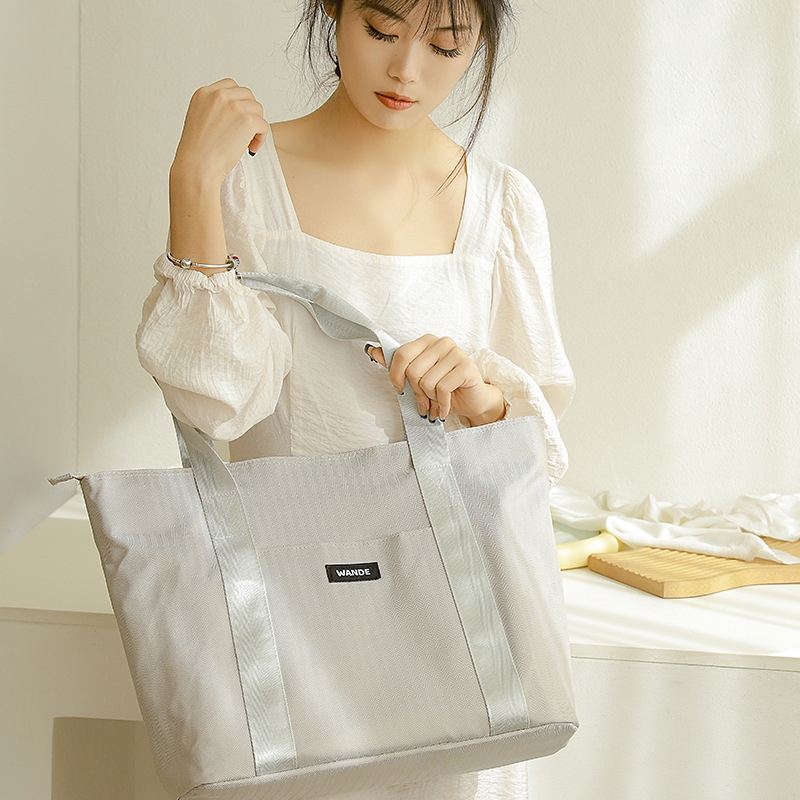 韩版人字纹购物袋时尚便携手提袋大容量简约收纳包时尚单肩手提包详情图2