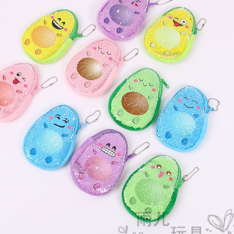 毛绒玩具包零钱包零钱袋卡通钥匙钱包印刷牛油果钱包亮片零钱包