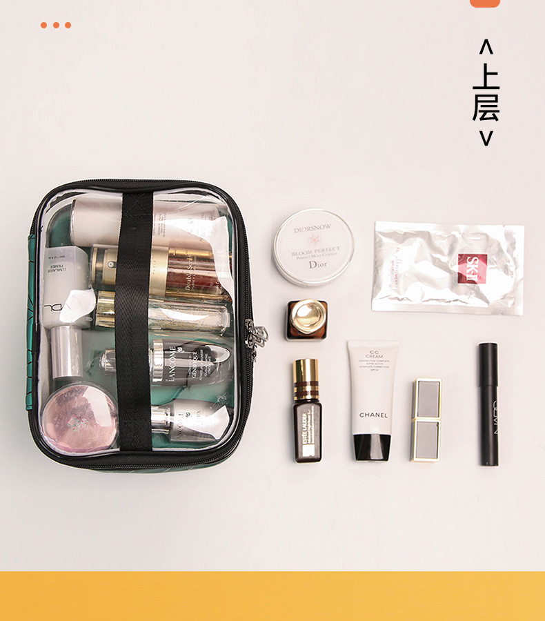 双层网红旅行化妆包女大容量手提便携洗簌包PU透明化妆品收纳袋盒详情图10