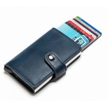 自动弹出pu信用卡盒 外贸 防盗刷RFID卡包 金属钱包银行卡盒