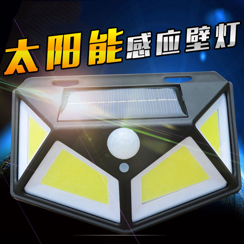 亚马逊跨境新爆款太阳能灯四面100LED光人体感应灯壁灯庭院灯路灯