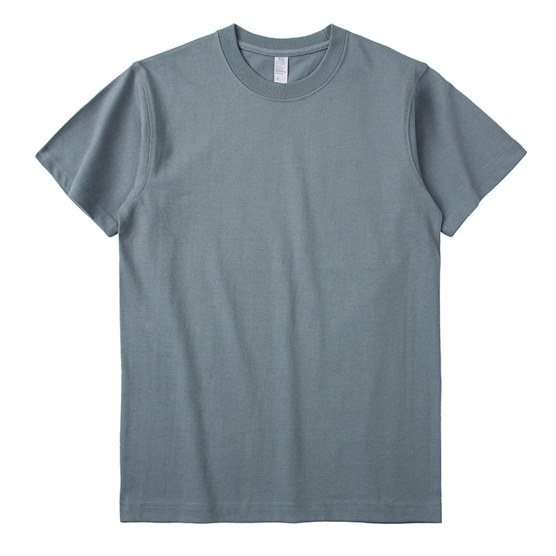 Camiseta de manga corta para hombres de color sólido blanco puro cuello redondo grueso no penetrante de algodón para hombres y mujeres