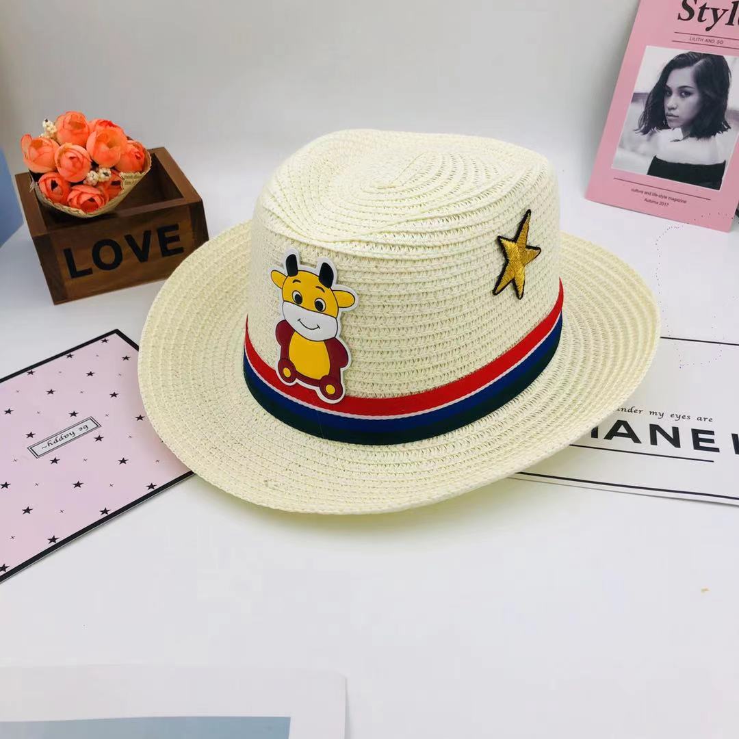 Children's Straw Hat Summer Hat Boy's Cowboy Wide-Brimmed Beach Hat Fisherman's Sun Hat Sun Block Hat For Baby Boys details Picture