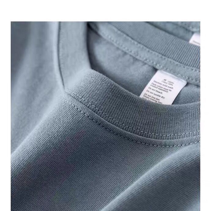 Camiseta de manga corta para hombres de color sólido blanco puro cuello redondo grueso no penetrante de algodón para hombres y mujeres details Picture