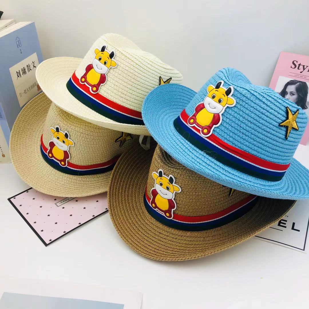 Children's Straw Hat Summer Hat Boy's Cowboy Wide-Brimmed Beach Hat Fisherman's Sun Hat Sun Block Hat For Baby Boys